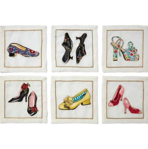Tableware*The Met Store Kim Seybert Embroidered Shoes Linen Cocktail Napkin Set