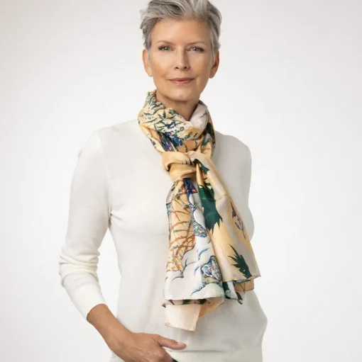 Scarves & Wraps*The Met Store Momoyama Cranes and Flowers Oversize Silk Shawl